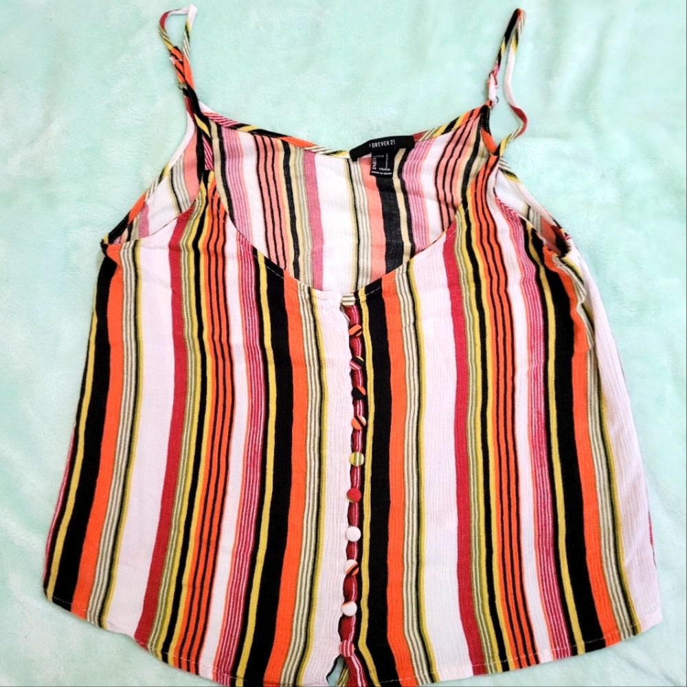 Cute colorful Forever21 button down crop strappy tank top